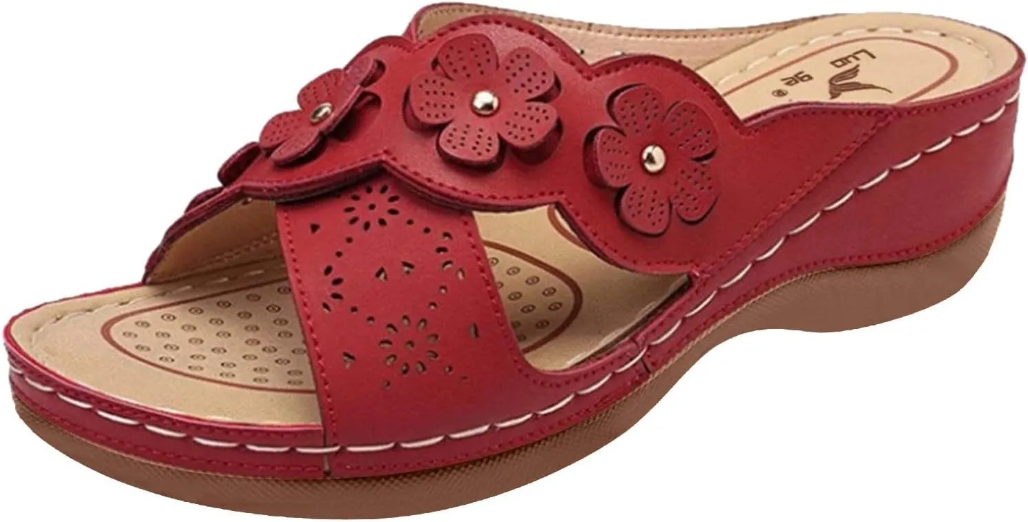 Orthopedic Wedge Sandals for Women Dressy Summer 2025,Womens Hollow Flower Comfortable Sandals Arch Support Casual Slippers Slip On Platform Wedge Sandals Sandalias Beach Slide Walking Flip Flops