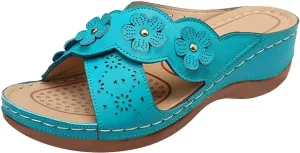 Orthopedic Wedge Sandals for Women Dressy Summer Walking Sandals Open Toe Beach Sandals Cross Strap Flowers Slides
