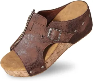 Orthopedic Wedge Sandals for Women Open Toe Slip On Sandals Boho Casual Shoes Ankle Strap Open Toe Espadrilles Comfortable Summer Vacation Shoes Lightweight Beach Sandal