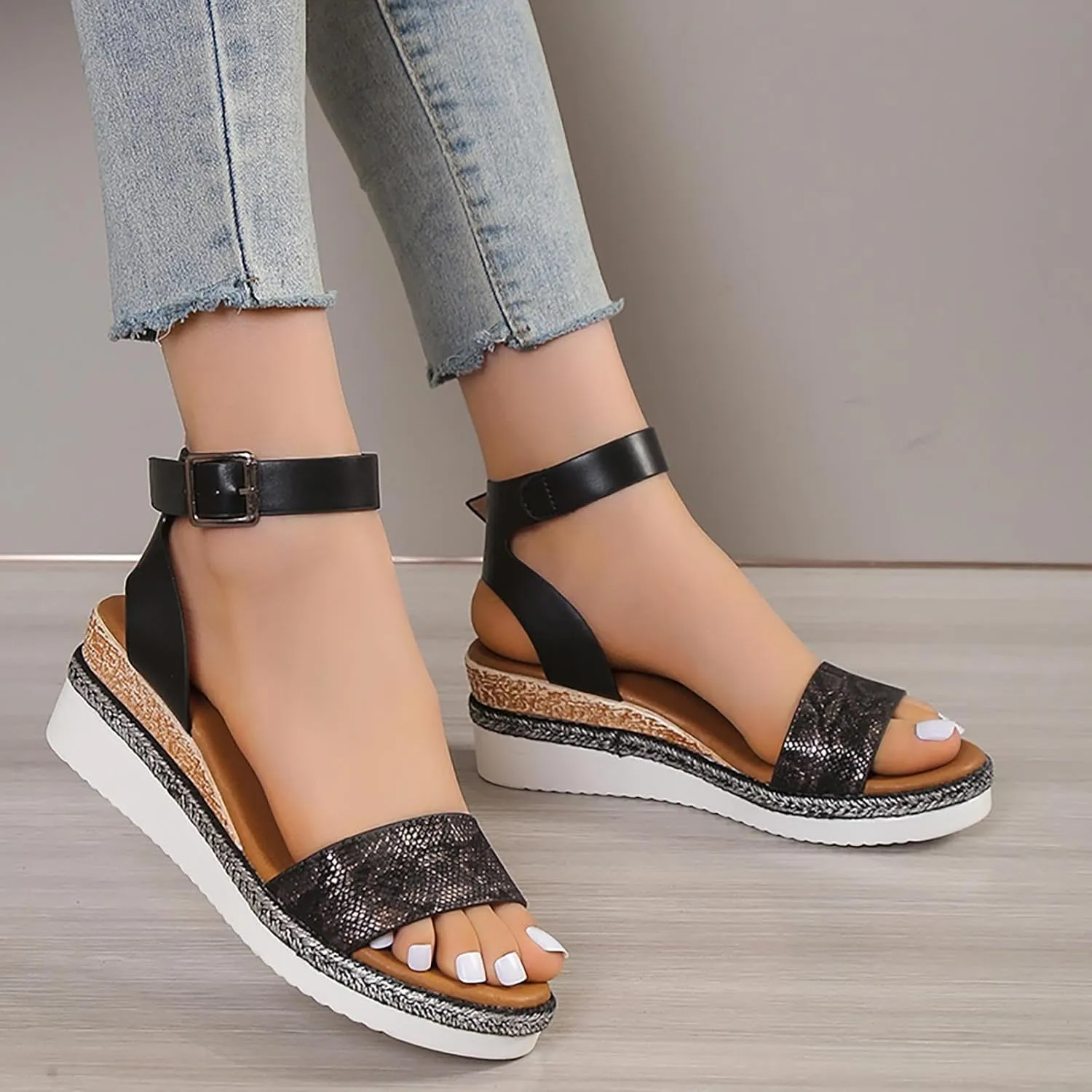 Orthopedic Wedge Sandals for Women Summer Dressy 2025 Women's Ankle Strap Open Toe Espadrilles Comfortable Platform Wedges Sandal Boho Beach Shoes