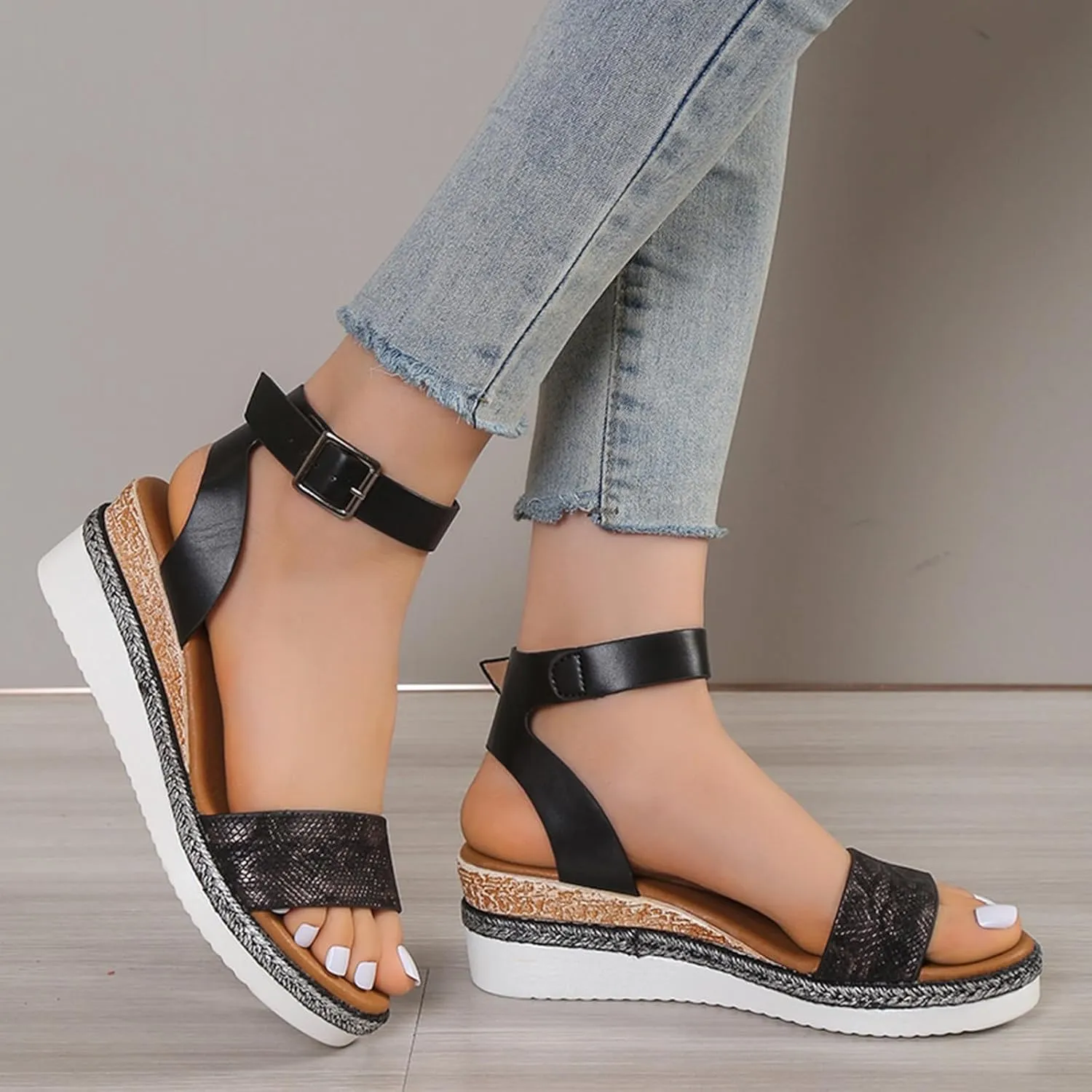 Orthopedic Wedge Sandals for Women Summer Dressy 2025 Women's Ankle Strap Open Toe Espadrilles Comfortable Platform Wedges Sandal Boho Beach Shoes