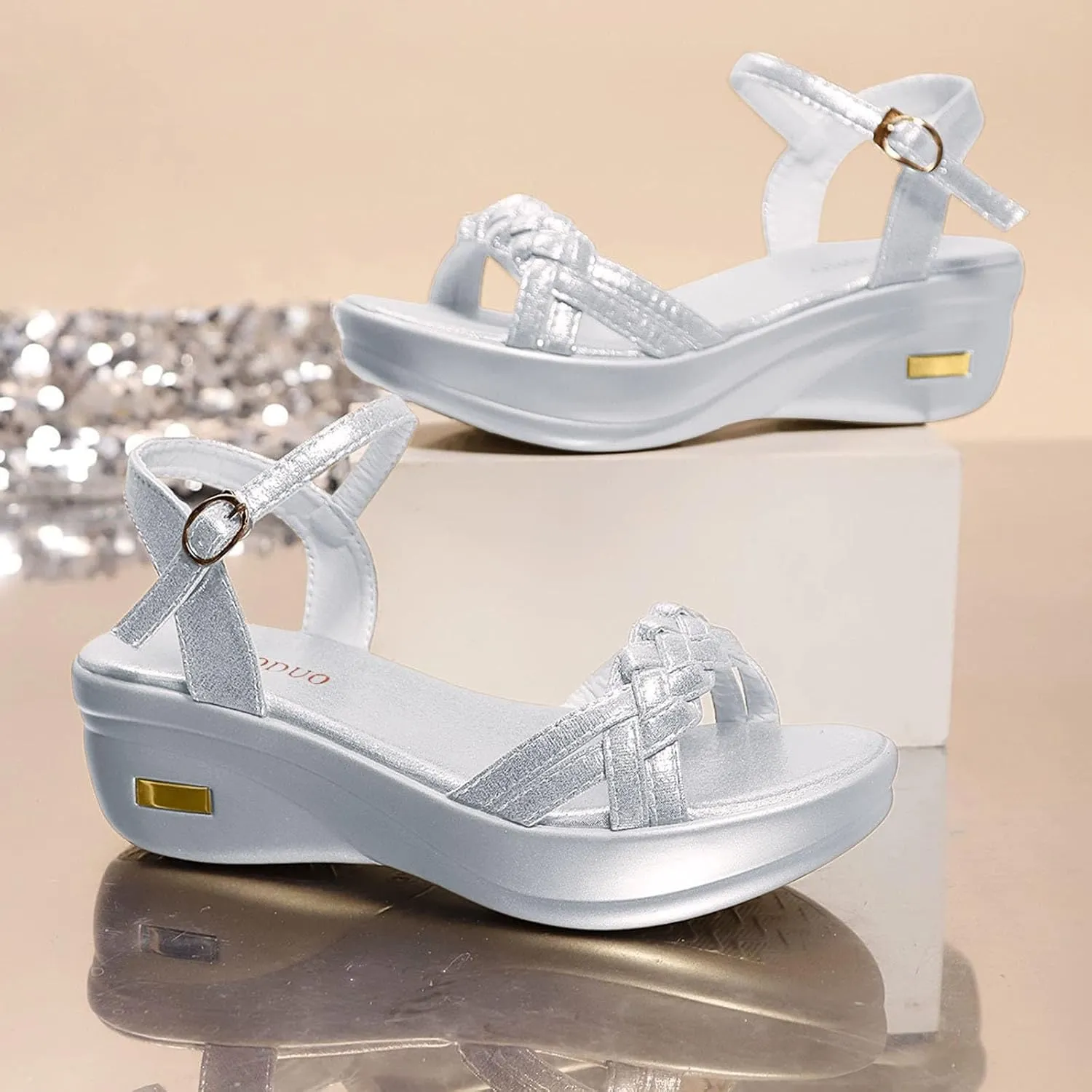 Orthopedic Wedge Sandals for Women Thick Soled Bling Fashionable Hollow Out Casual Wide Feet Sandals Orthopedic Arch Support Shoes Summer Beach Walking Sandal