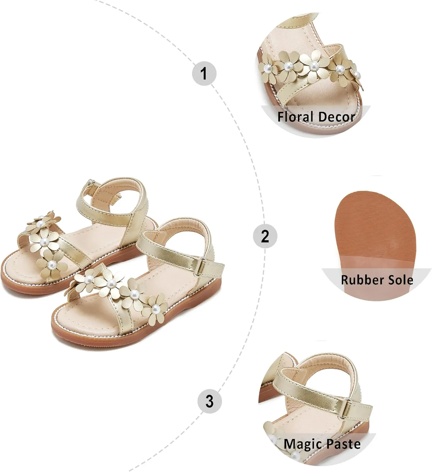 Otter MOMO Girls Open Toe Princess Flat Sandals with Comfort Sole Summer Sandals