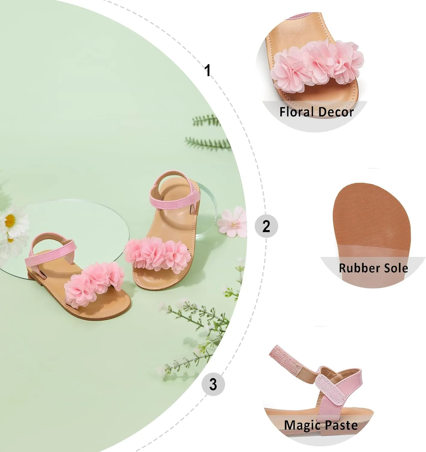 Otter MOMO Girls Open Toe Princess Flat Sandals with Comfort Sole Summer Sandals