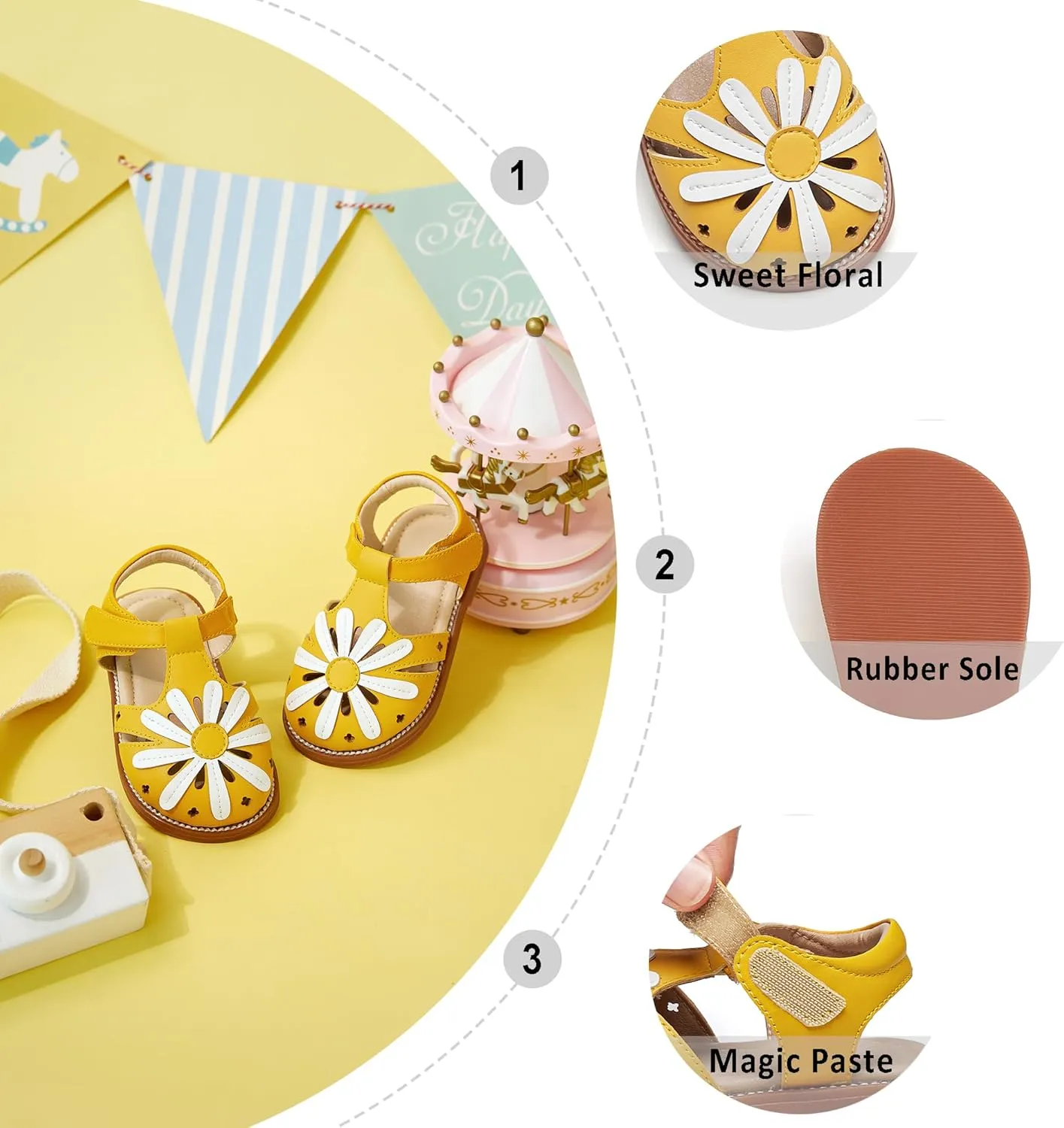 Otter MOMO Girls Open Toe Princess Flat Sandals with Comfort Sole Summer Sandals
