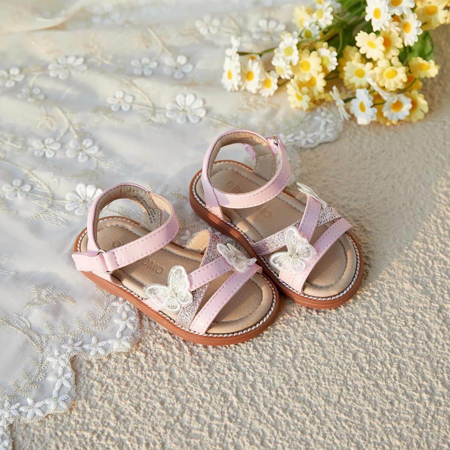 Otter MOMO Girls Open Toe Princess Flat Sandals with Comfort Sole Summer Sandals