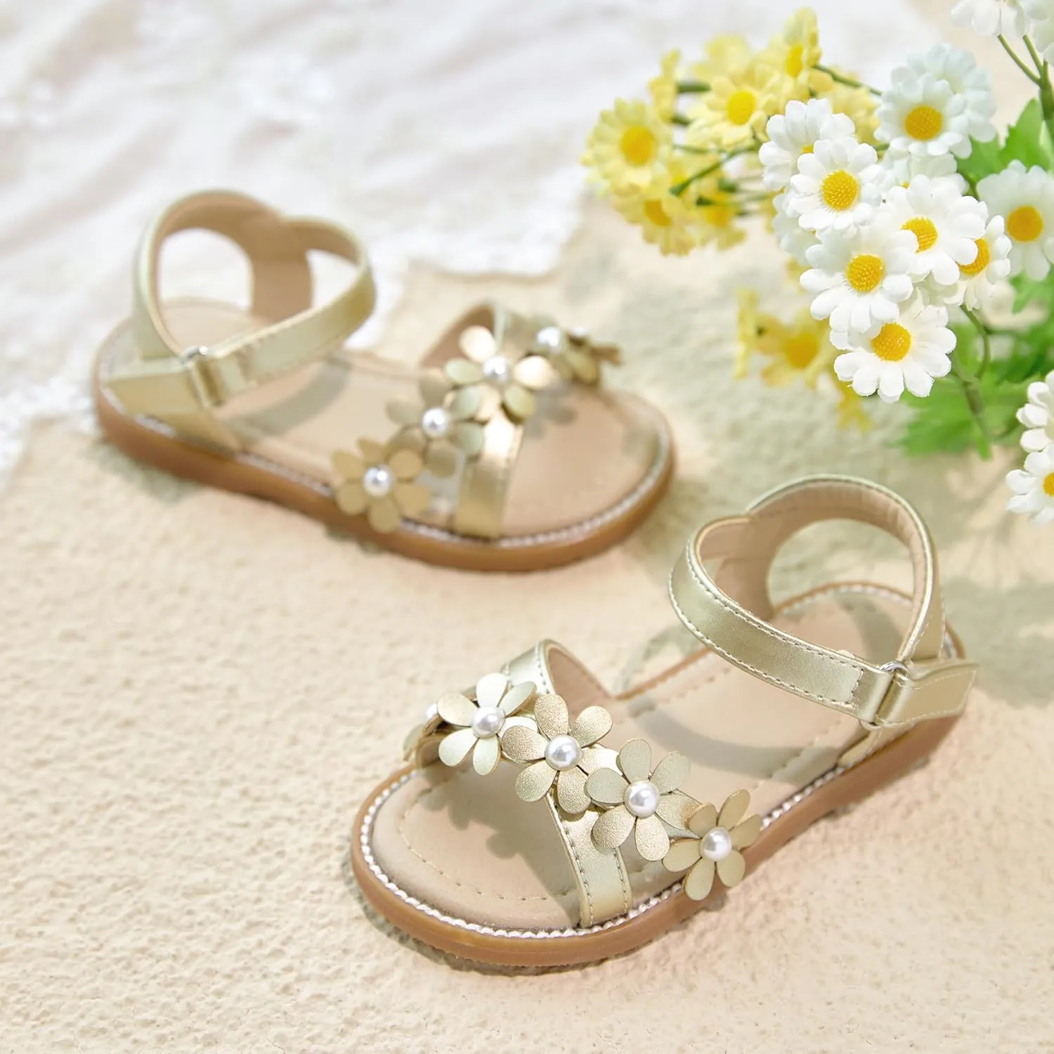 Otter MOMO Girls Open Toe Princess Flat Sandals with Comfort Sole Summer Sandals