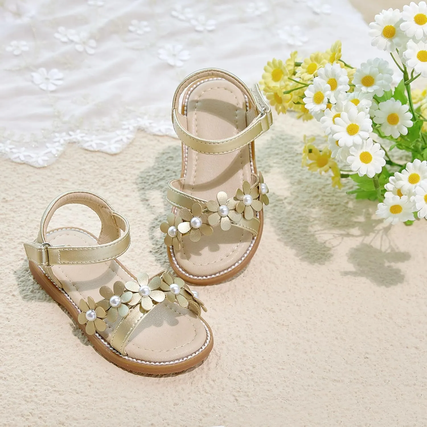 Otter MOMO Girls Open Toe Princess Flat Sandals with Comfort Sole Summer Sandals