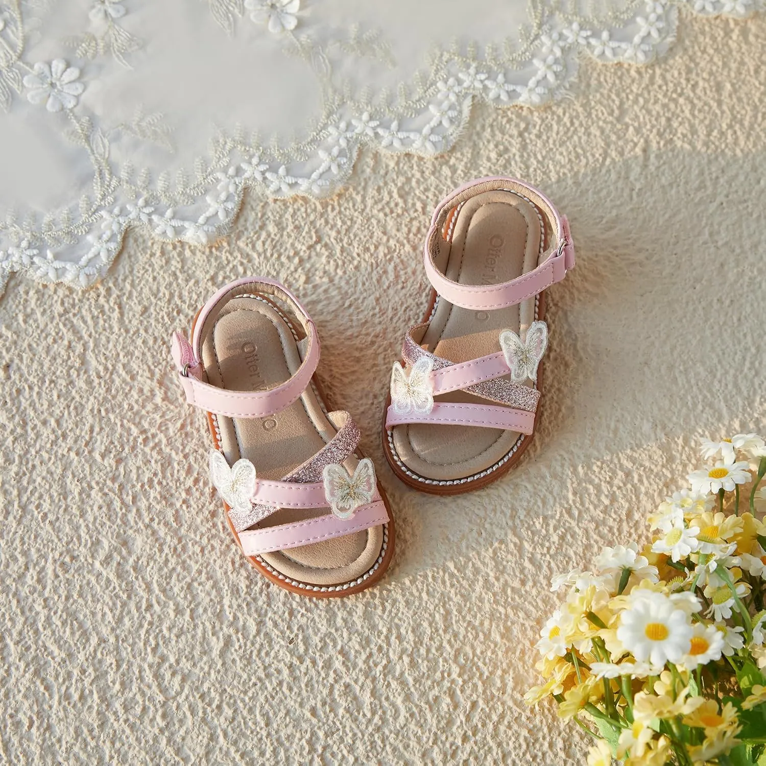 Otter MOMO Girls Open Toe Princess Flat Sandals with Comfort Sole Summer Sandals