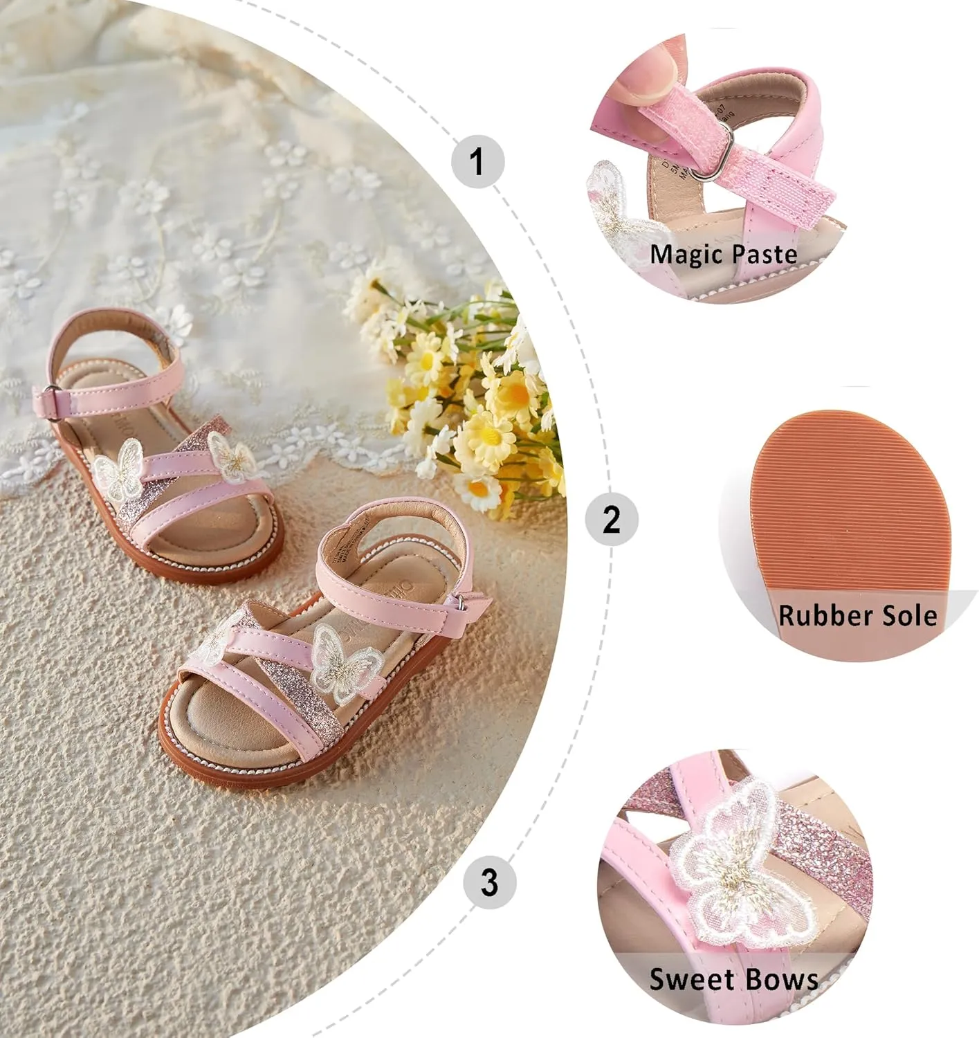 Otter MOMO Girls Open Toe Princess Flat Sandals with Comfort Sole Summer Sandals
