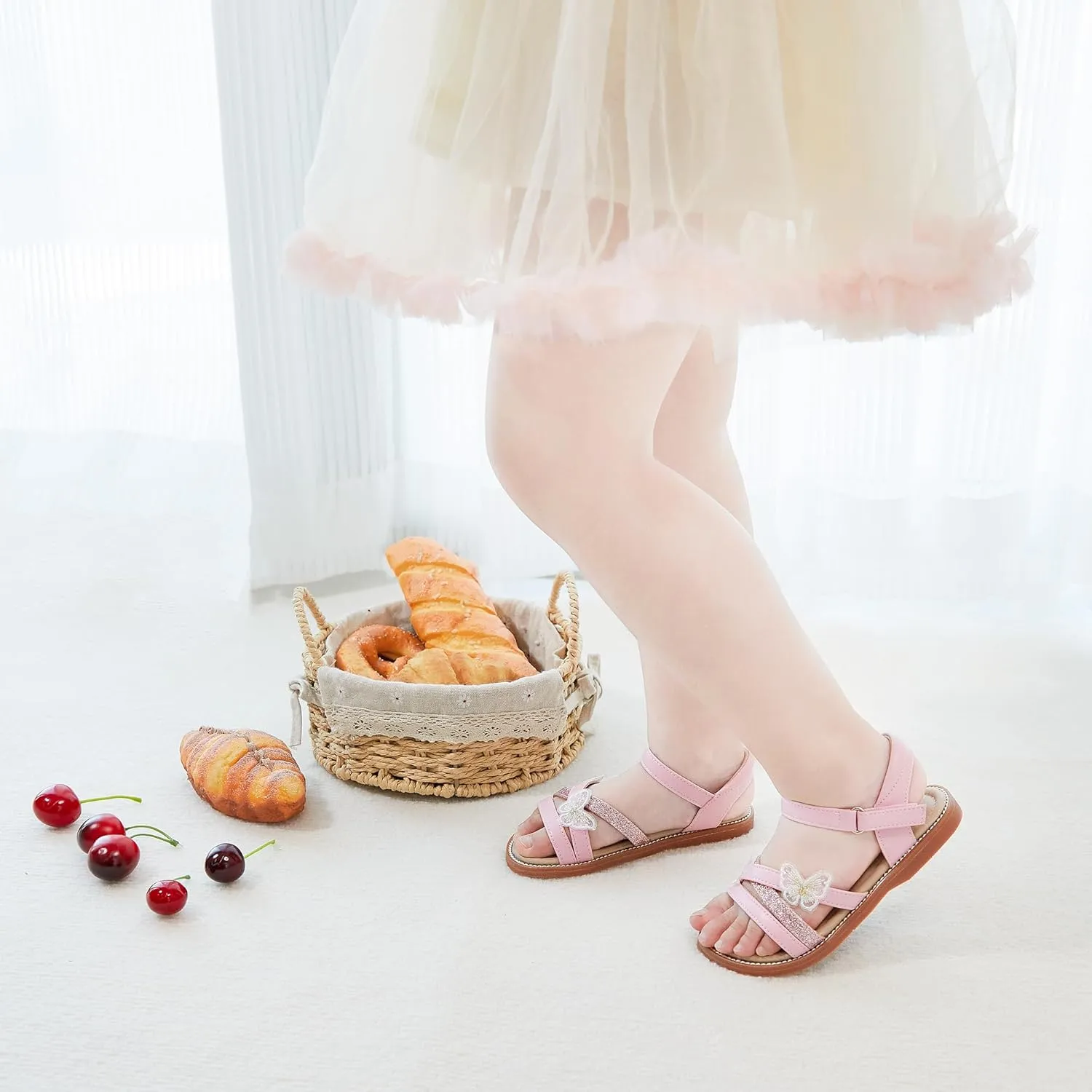 Otter MOMO Girls Open Toe Princess Flat Sandals with Comfort Sole Summer Sandals