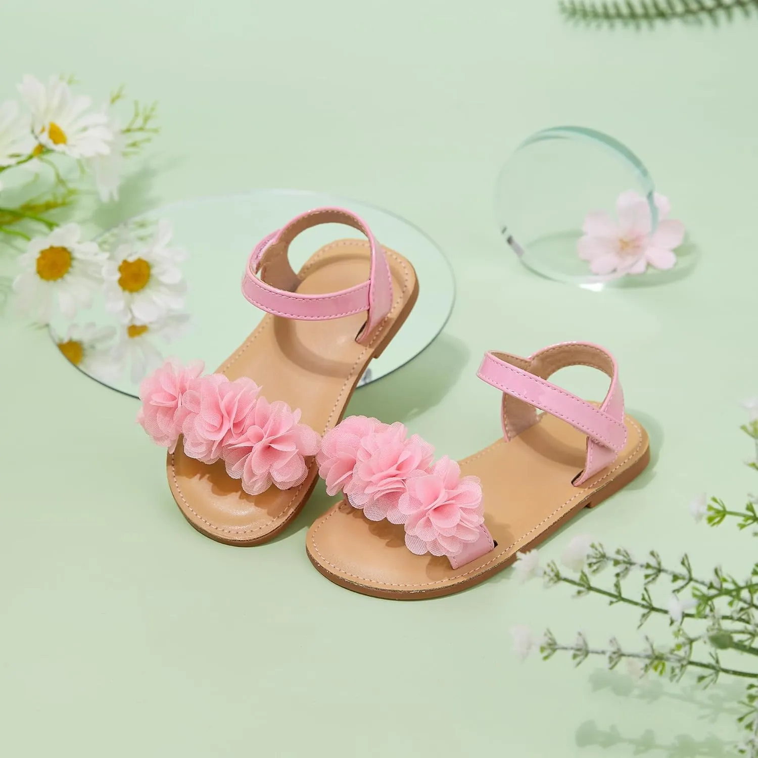 Otter MOMO Girls Open Toe Princess Flat Sandals with Comfort Sole Summer Sandals