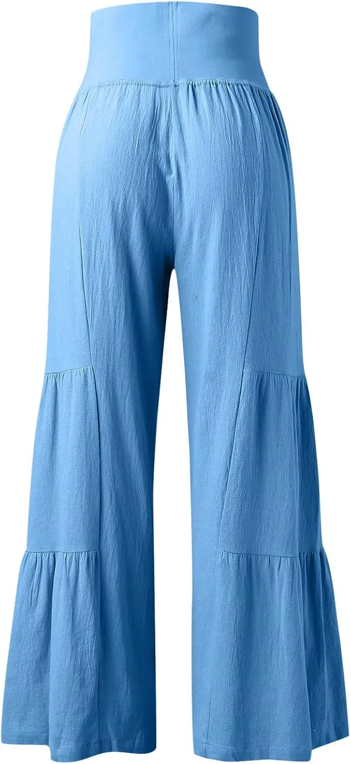 Pants for Women Resort Wear for Women 2025 Wide Leg Pants Ladies Trousers Linen Clothing