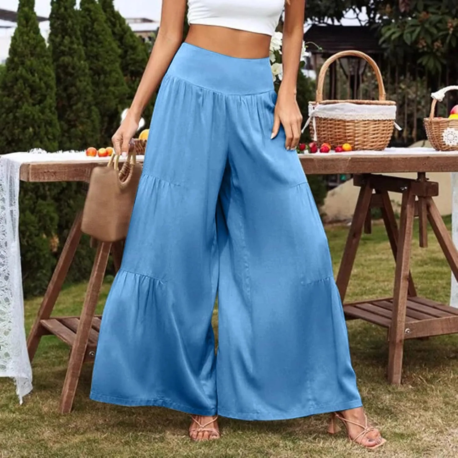 Pants for Women Resort Wear for Women 2025 Wide Leg Pants Ladies Trousers Linen Clothing