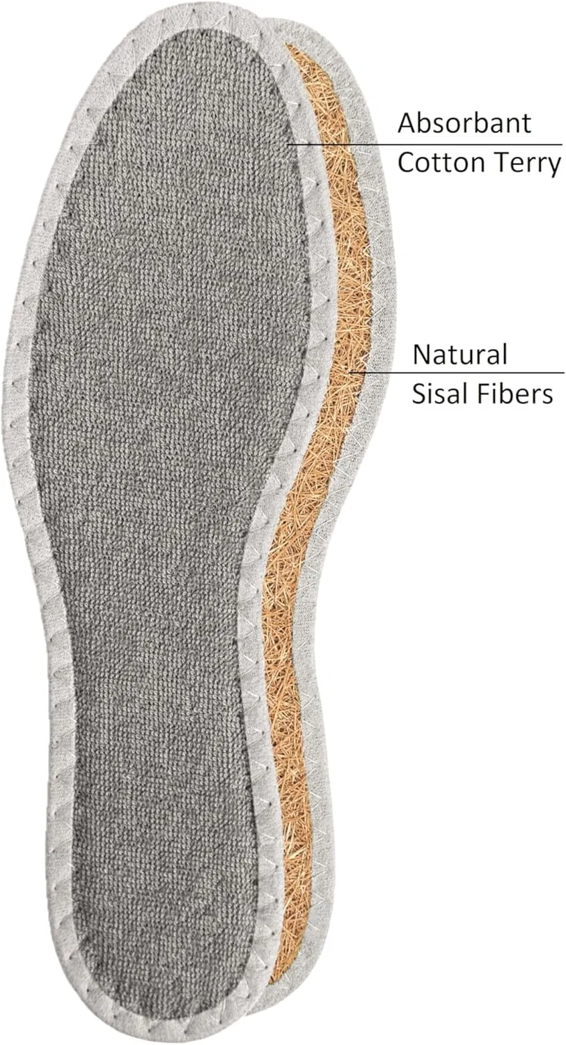 pedag Deo Fresh Natural Terry Cloth & Sisal Insoles, Handmade in Germany, Fully Washable, Perfect for Keeping Feet Dry and Fresh in The Summer, US W9 M6 / EU 39, Grey, 3 Pair