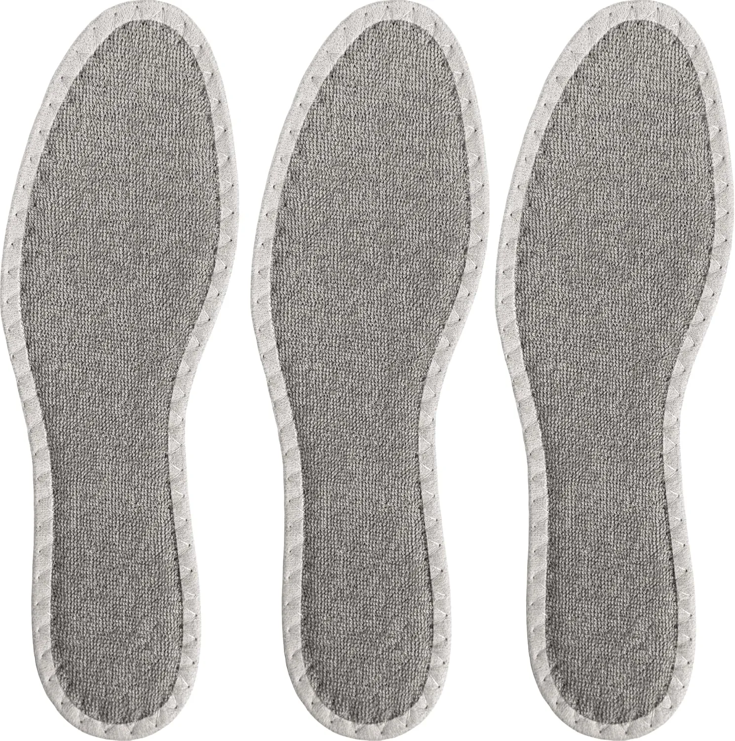 pedag Deo Fresh Natural Terry Cloth & Sisal Insoles, Handmade in Germany, Fully Washable, Perfect for Keeping Feet Dry and Fresh in The Summer, US W9 M6 / EU 39, Grey, 3 Pair