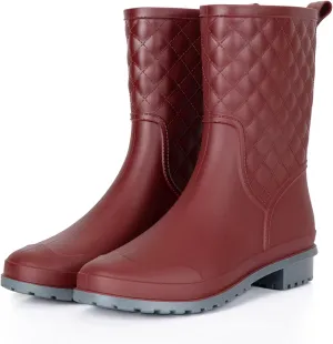 Petrass Women Rain Boots Black Waterproof Mid Calf Lightweight Cute Booties Fashion Out Work Comfortable Garden Shoes
