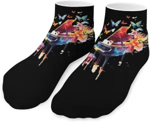 Piano with Butterflies Flying Low Cut Ankle Socks Casual Liner Sock Pack Non Slip Invisible For Men Women