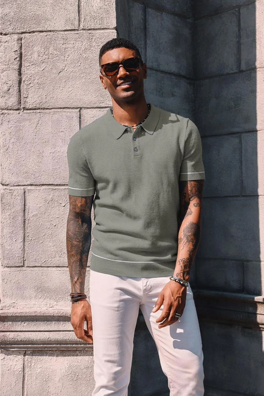 PJ PAUL JONES Mens Polo Shirts Short Sleeve Textured Knit Polo Shirts