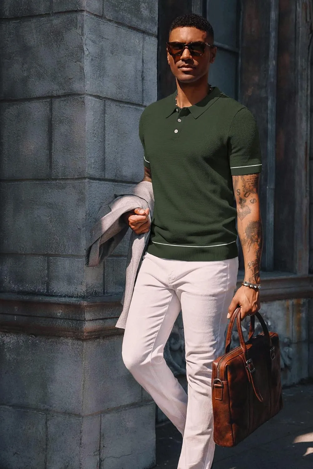 PJ PAUL JONES Mens Polo Shirts Short Sleeve Textured Knit Polo Shirts