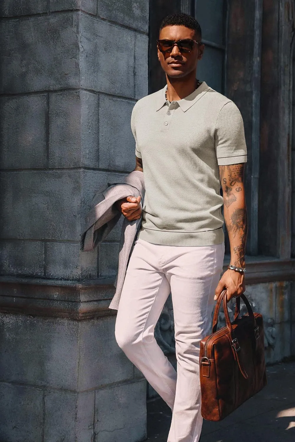 PJ PAUL JONES Mens Polo Shirts Short Sleeve Textured Knit Polo Shirts