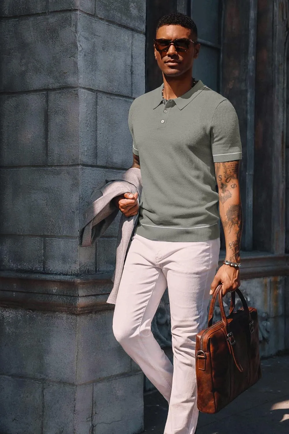 PJ PAUL JONES Mens Polo Shirts Short Sleeve Textured Knit Polo Shirts