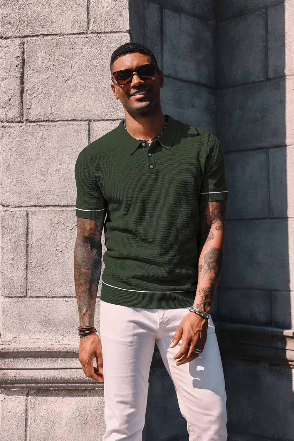 PJ PAUL JONES Mens Polo Shirts Short Sleeve Textured Knit Polo Shirts