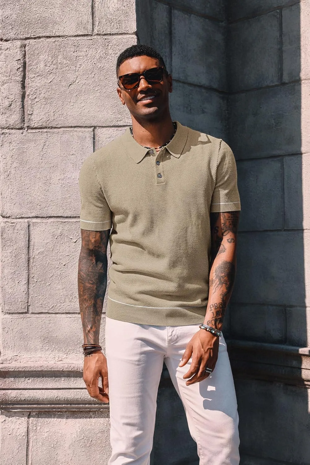 PJ PAUL JONES Mens Polo Shirts Short Sleeve Textured Knit Polo Shirts