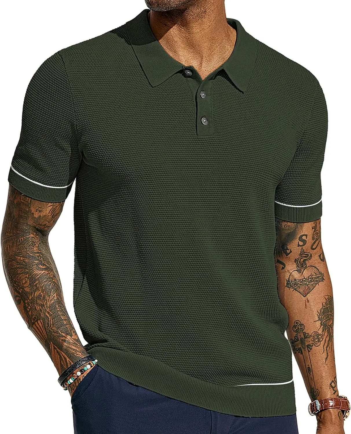 PJ PAUL JONES Mens Polo Shirts Short Sleeve Textured Knit Polo Shirts
