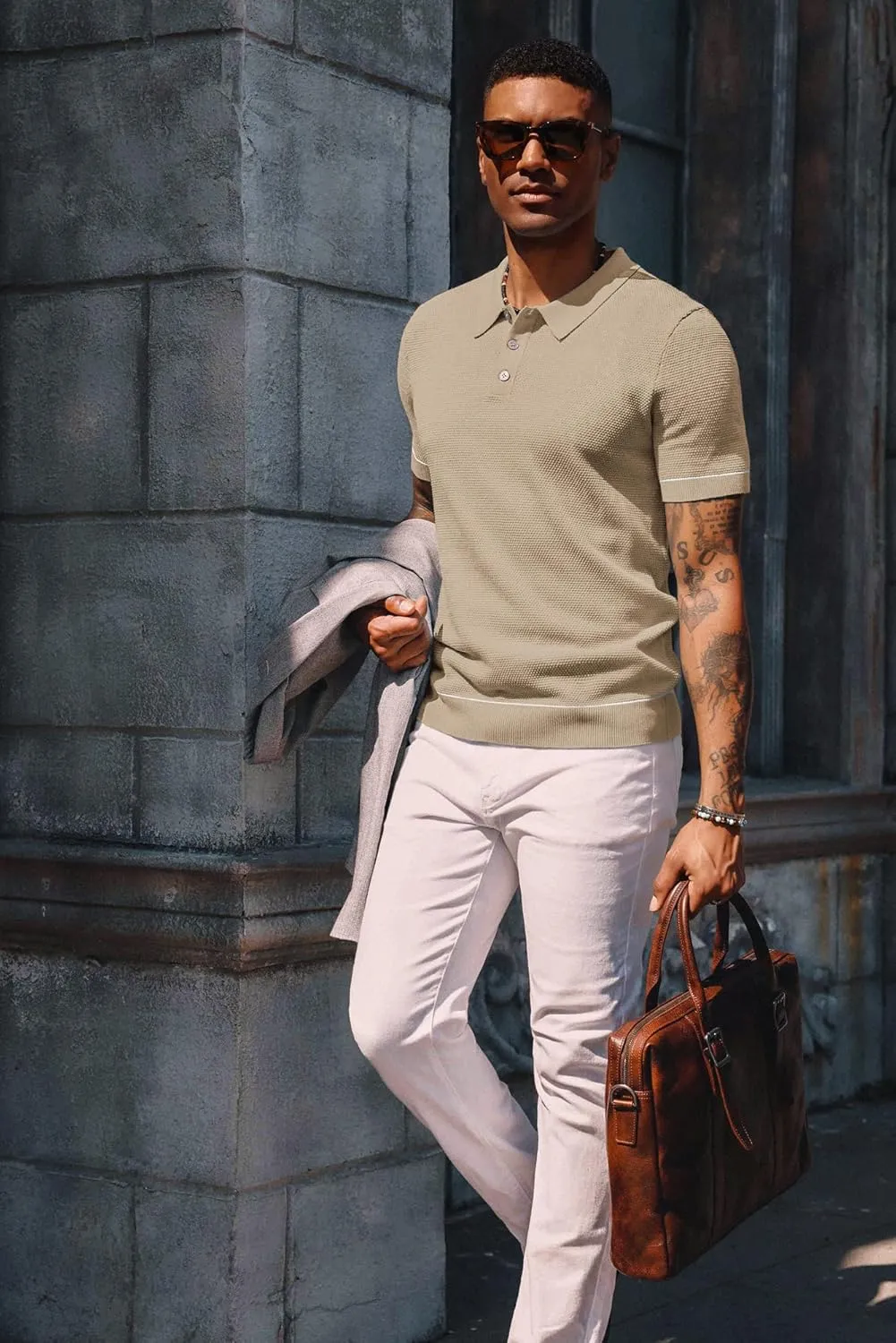 PJ PAUL JONES Mens Polo Shirts Short Sleeve Textured Knit Polo Shirts