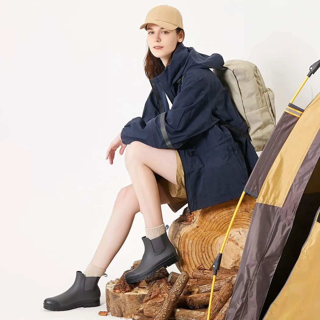 Planone Short Rain Boots Women Wide Width Fashion Waterproof Chelsea Boots for Women Matte Outdoor Garden Shoes Ankle Muck Boots for Ladies Non Slip Work Shoes Rubber Boots with Premium Comfort Insole