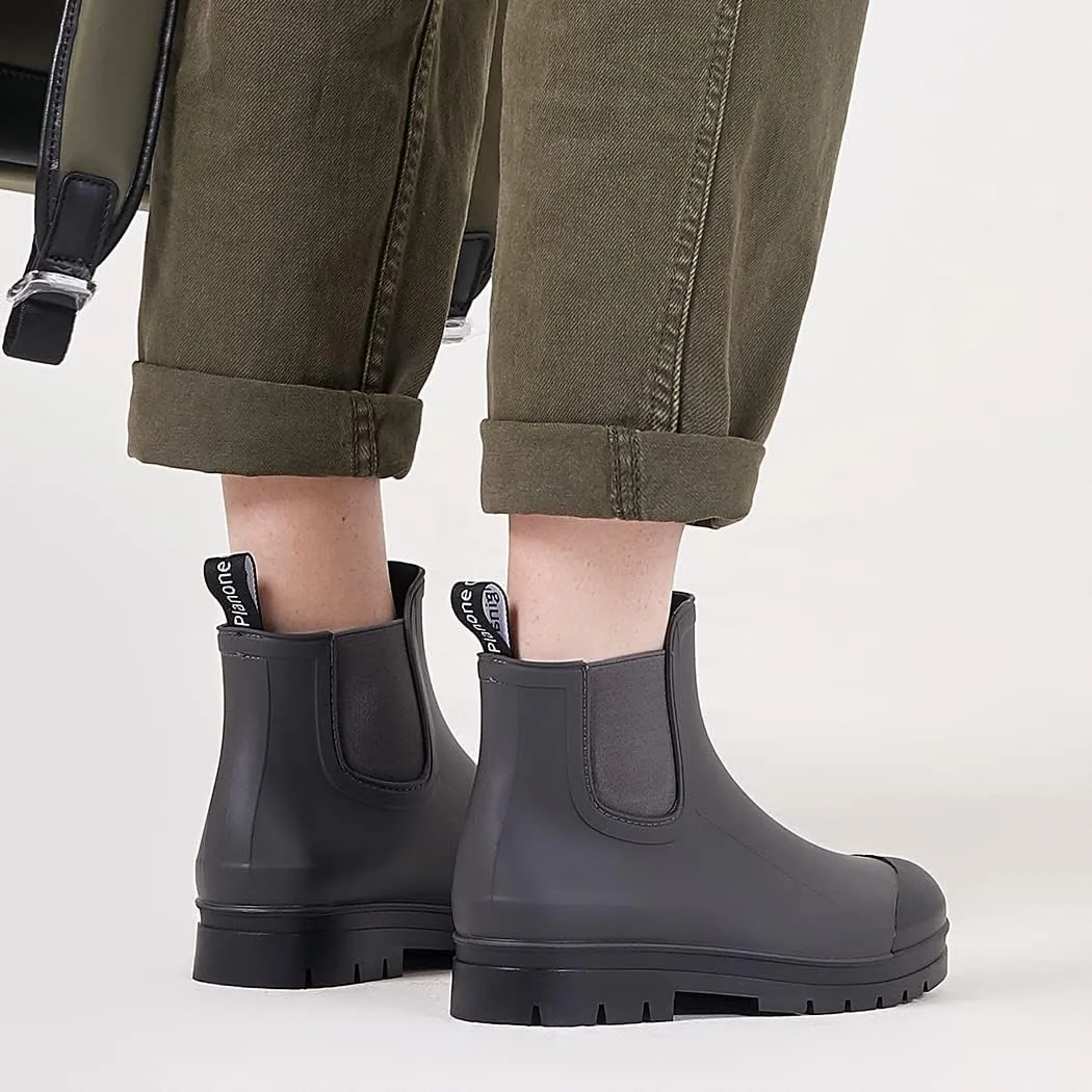 Planone Short Rain Boots Women Wide Width Fashion Waterproof Chelsea Boots for Women Matte Outdoor Garden Shoes Ankle Muck Boots for Ladies Non Slip Work Shoes Rubber Boots with Premium Comfort Insole