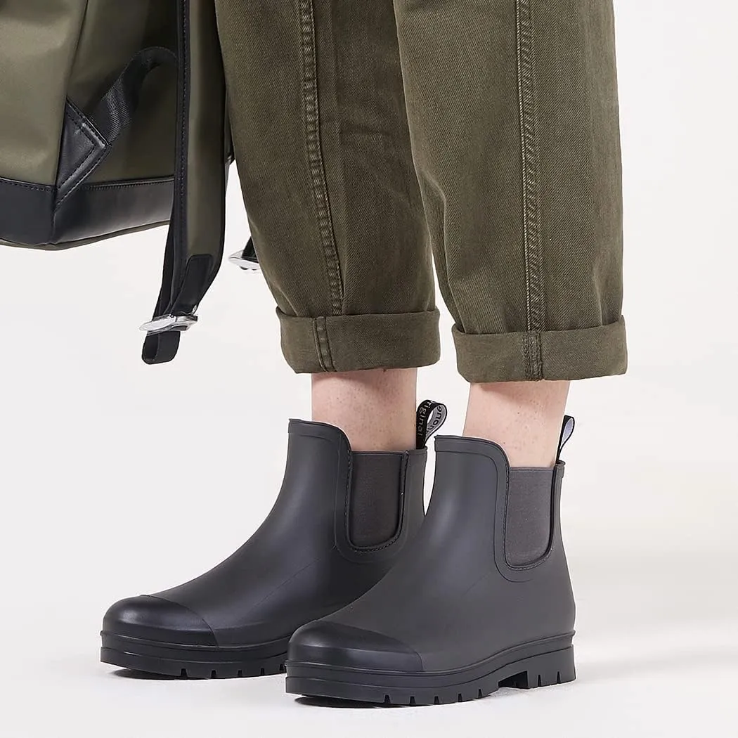 Planone Short Rain Boots Women Wide Width Fashion Waterproof Chelsea Boots for Women Matte Outdoor Garden Shoes Ankle Muck Boots for Ladies Non Slip Work Shoes Rubber Boots with Premium Comfort Insole