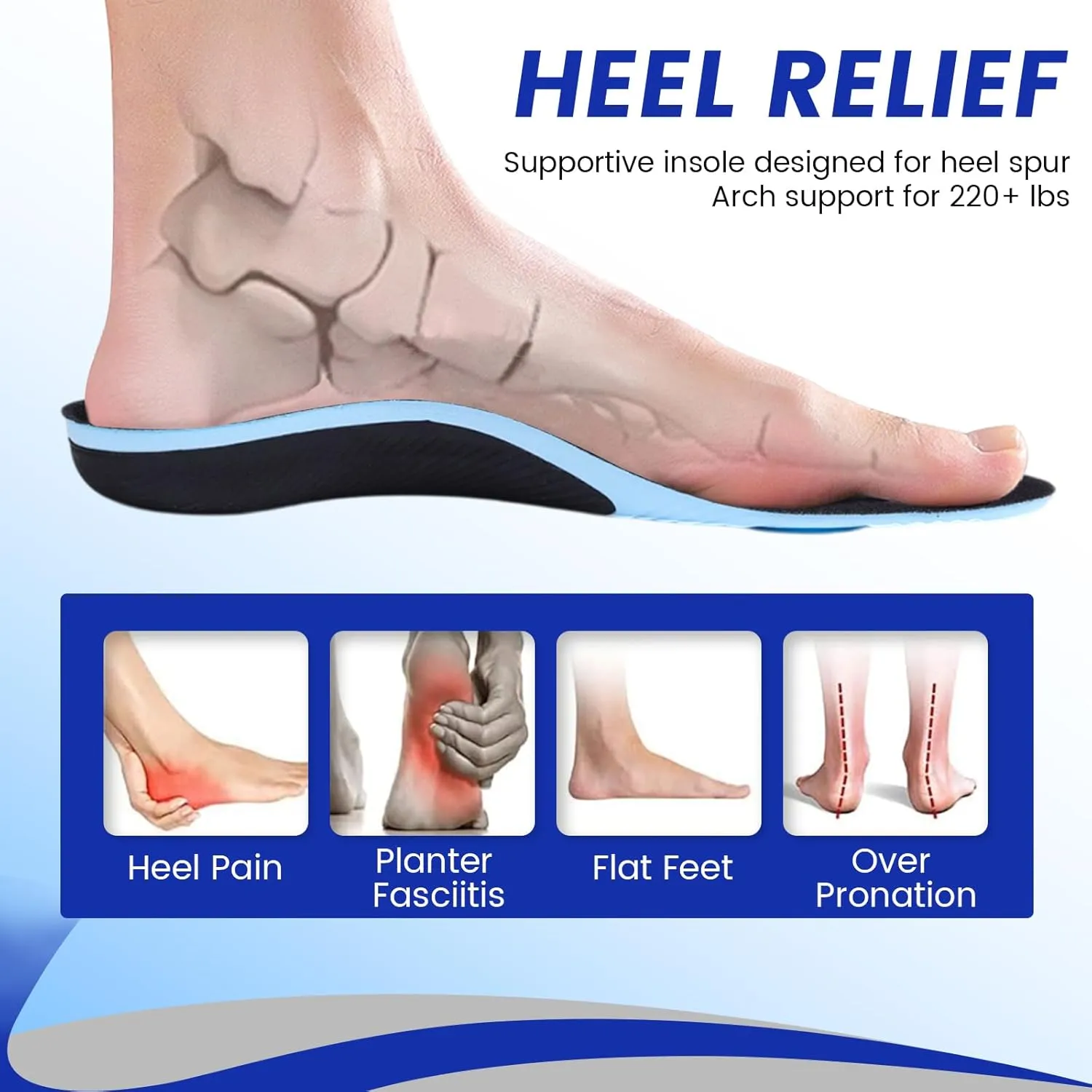 Plantar Fasciitis Relief Insoles for Women Men, Comfort Arch Support Orthotic Shoe Inserts for Foot Pain Shock Absorbing Shoe Insoles (Mens 8-8.5/ Womens 10-10.5)