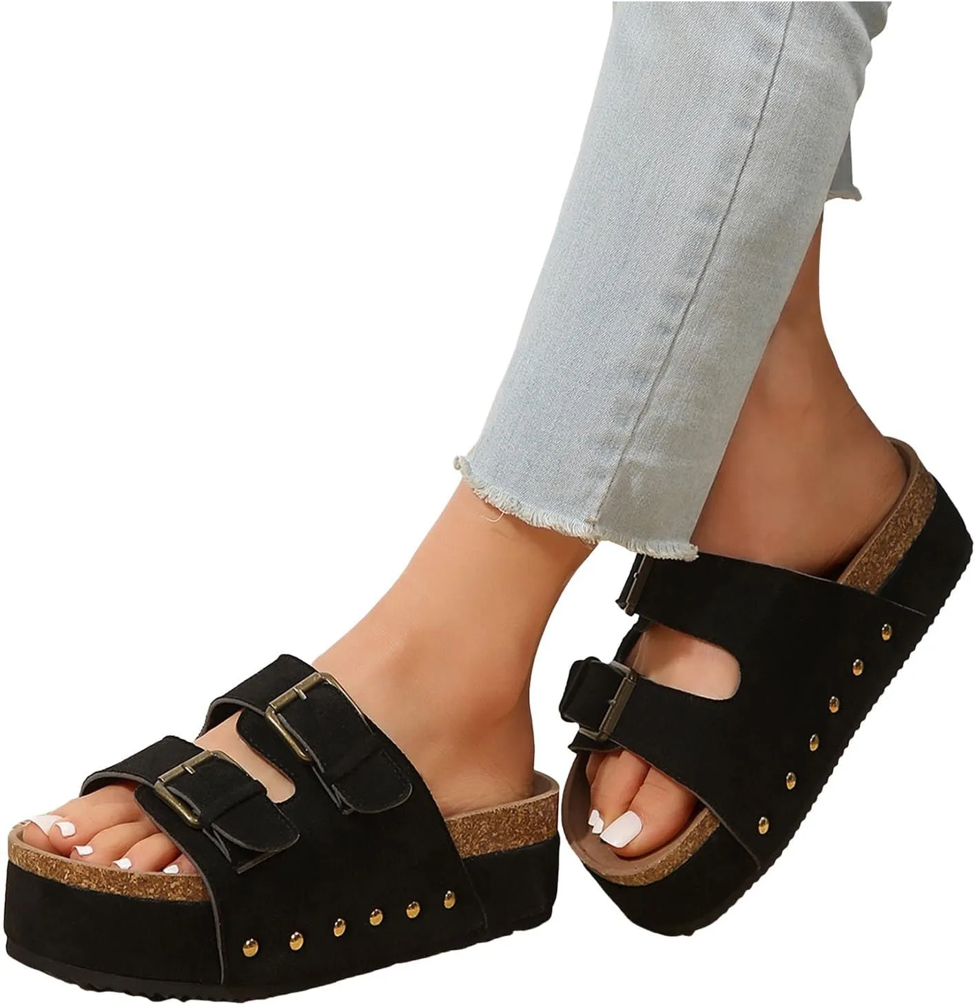 Platform Footbed Sandals Comfortable Platform Wedge Summer Sandals Slip On Slides Beach Sandals Adjustable Buckle