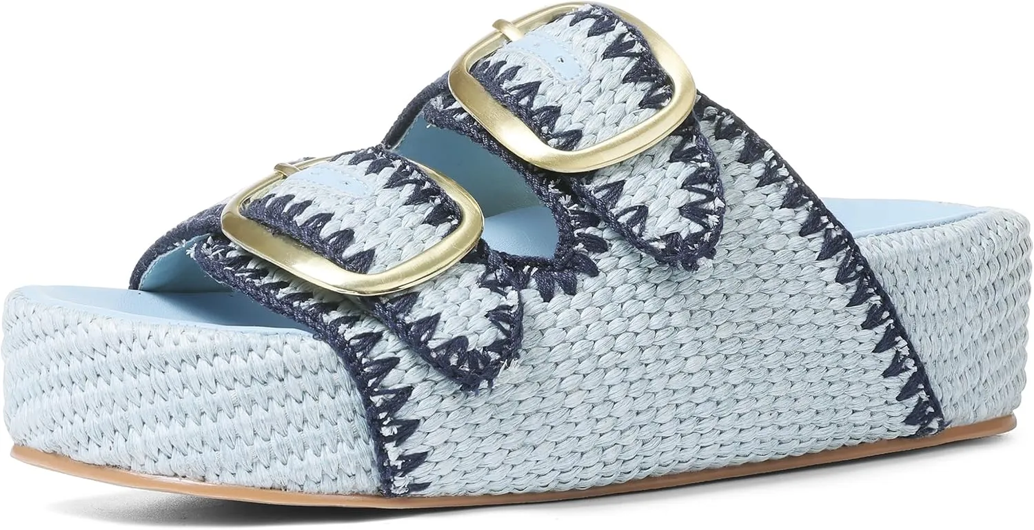 Platform Sandals For Women Raffia Espadrilles Open Toe Flatform Sandals Slip On Slide Sandals Casual Woven Sandals Summer Beach Sandals