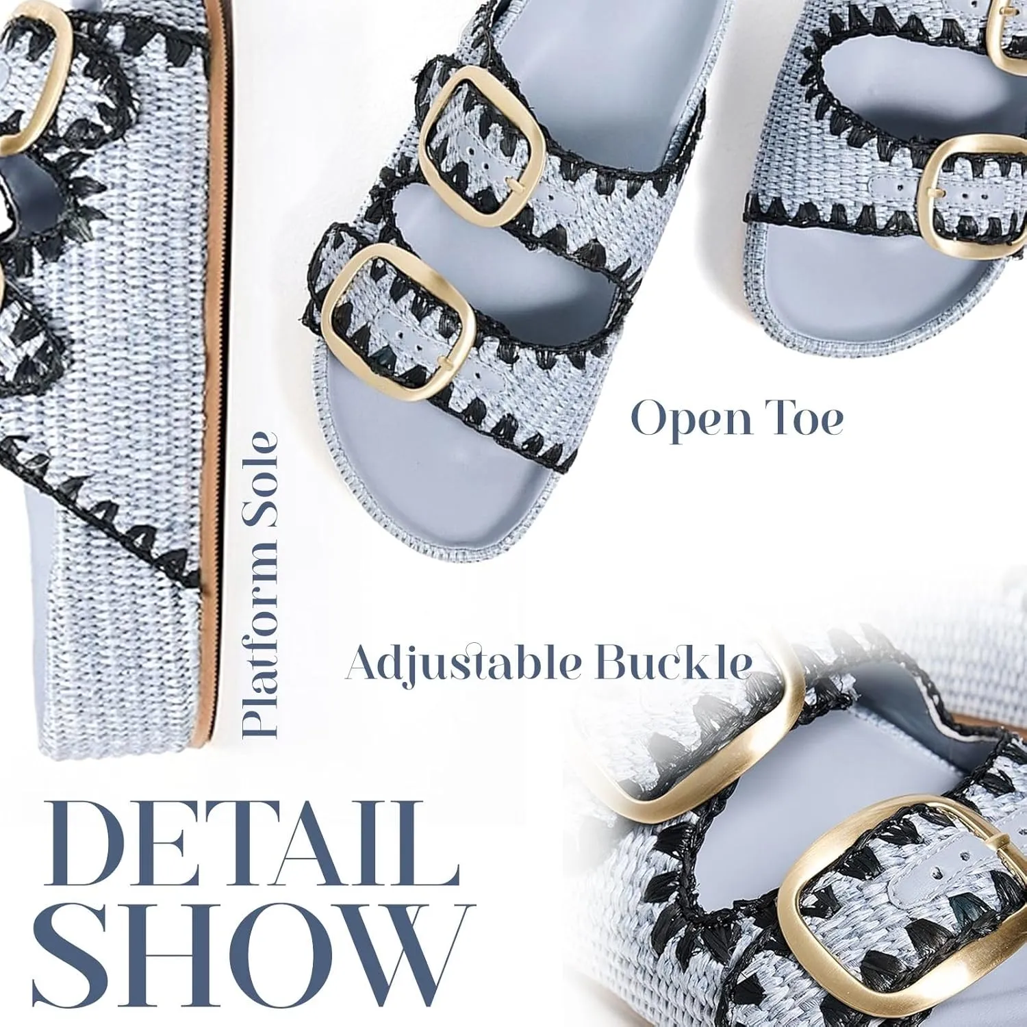 Platform Sandals For Women Raffia Espadrilles Open Toe Flatform Sandals Slip On Slide Sandals Casual Woven Sandals Summer Beach Sandals