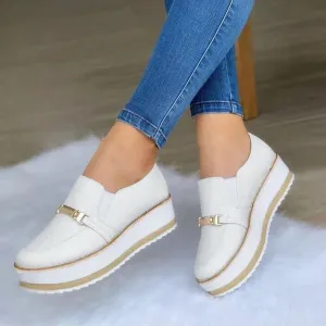 Platform Sandals Women Women's Leather Platform Slip on Loafers Comfort Moccasins Low Top Casual Shoes Slip On Platform Chunky Penny Heeled Loafers for Women Dressy and Work Womens Casual Shoes