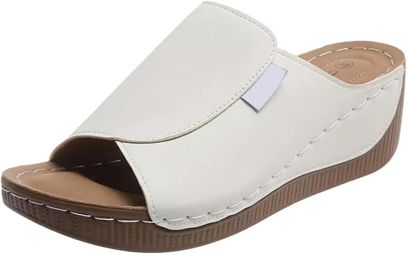 Platform Slip on Sandals for Women Basic Slope Heel Thick Bottom Summer One Foot Stirrup Dressy Beach Slipper Sandal
