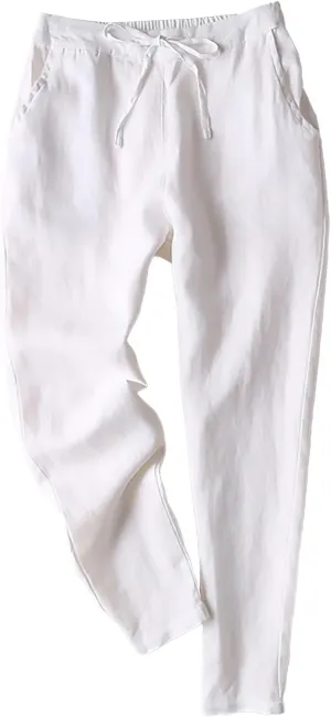 Plus Size Linen Pants Striped Linen Pants High Waist Loose Slit Cropped Pants with Pockets Linen Outfit Women Summer