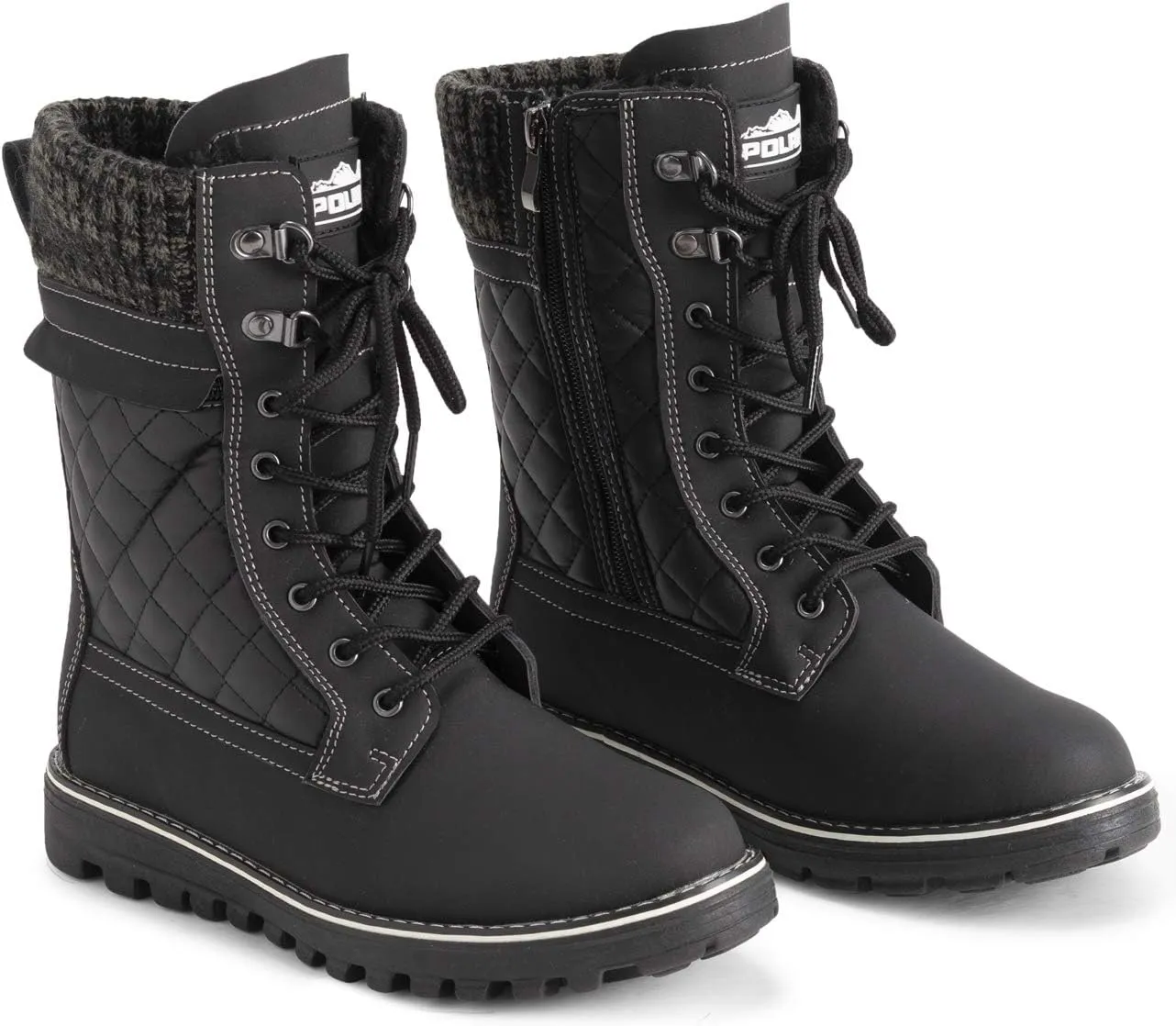 POLAR Womens Memory Foam Outside Pocket Inside Zip Thermal Waterproof Deep Tread Rubber Sole Snow Boots