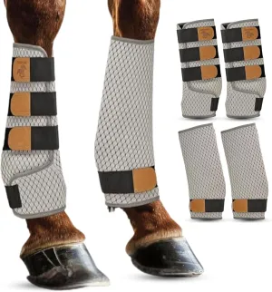 Premium Soft Fly Boots for Horses Set of 4 - Protective & Comfortable Horse Fly Boots- Breathable, Mesh-Quilted Bamboo Traveling, Training Horse Leg Wraps for Maximum Protection-Adjustable(4 pcs)