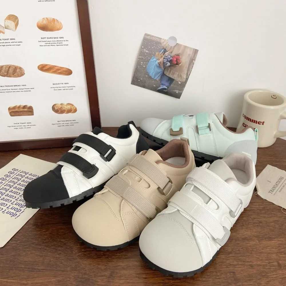 Preppy Sneakerina Ballet Sneakers for Women Kawaii Y2K Trendy Retro Straps Round Toes Non-Slip Chunky Sole Casual Leather Slip on Platform Sneakers Back to School Gifts for Daughter