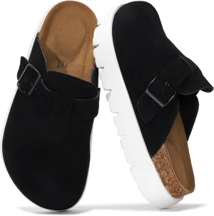 Project Cloud Genuine Leather Platform Clogs for Women Footwear - Memory Foam Arch Support Cork Footbed Casual Shoes & Mules for Women 2025 (Benton Chunky)