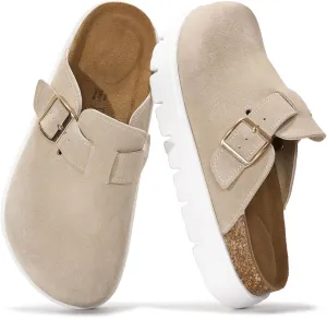 Project Cloud Genuine Leather Platform Clogs for Women Footwear - Memory Foam Arch Support Cork Footbed Casual Shoes & Mules for Women 2025 (Benton Chunky)