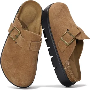 Project Cloud Genuine Leather Platform Clogs for Women Footwear - Memory Foam Arch Support Cork Footbed Casual Shoes & Mules for Women 2025 (Benton Chunky)