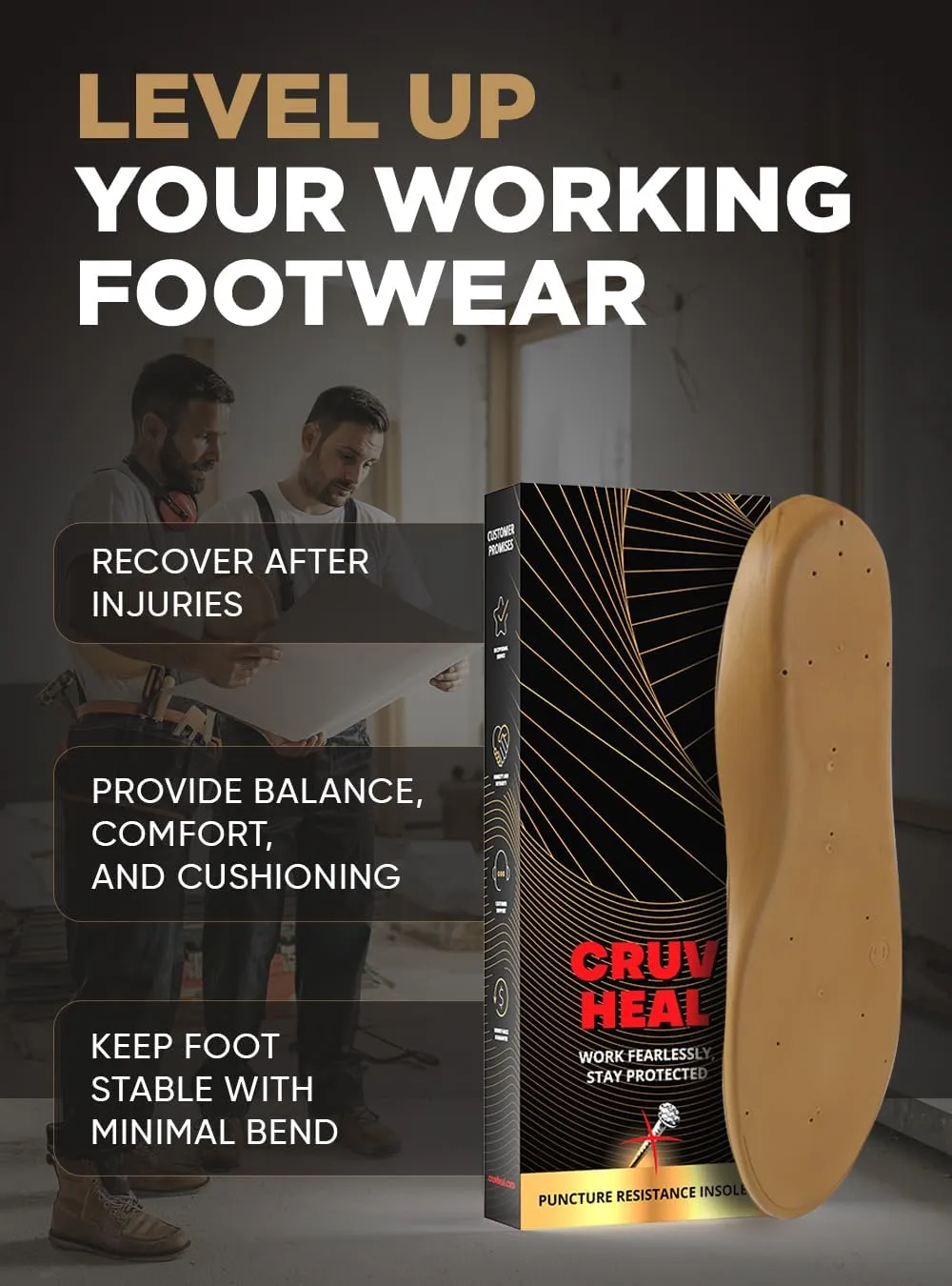 Puncture Resistant Work Insole - Nail Proof - Steel Toe Inserts - Work Boot Insoles for Men and Women - Insoles Standing All Day - Flat Feet (S, Yellow)