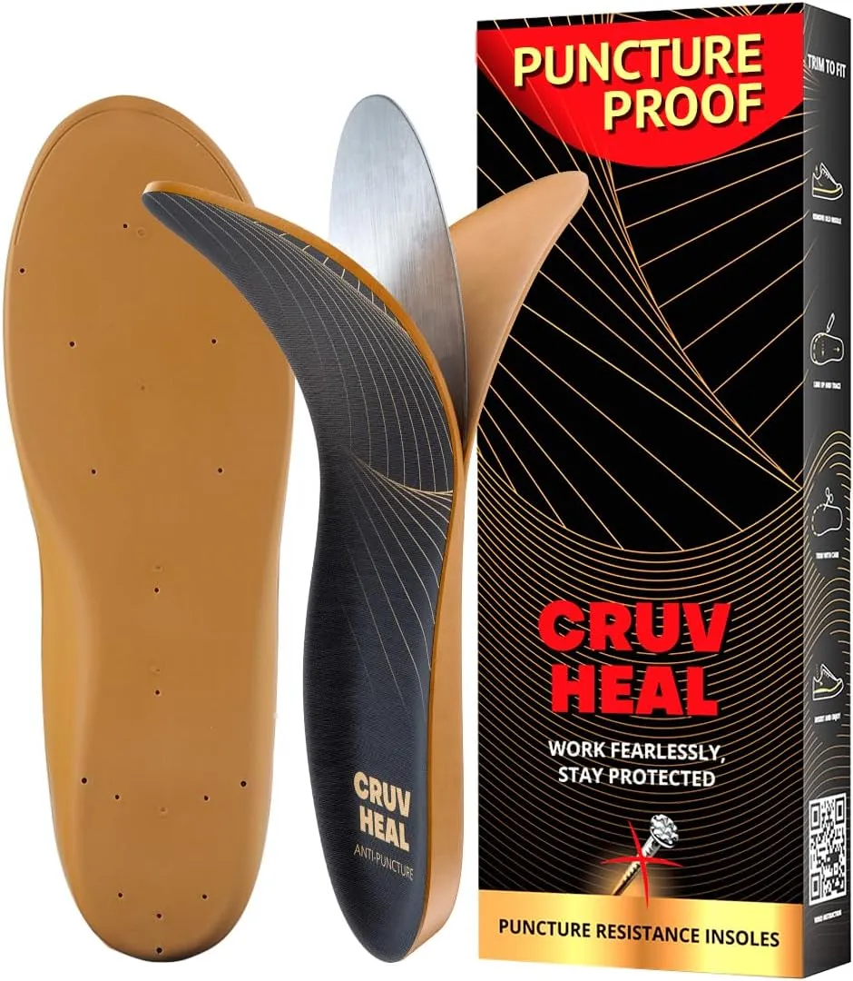 Puncture Resistant Work Insole - Nail Proof - Steel Toe Inserts - Work Boot Insoles for Men and Women - Insoles Standing All Day - Flat Feet (S, Yellow)