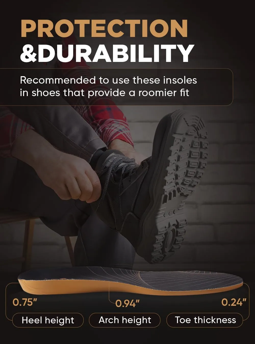 Puncture Resistant Work Insole - Nail Proof - Steel Toe Inserts - Work Boot Insoles for Men and Women - Insoles Standing All Day - Flat Feet (XL, Yellow)