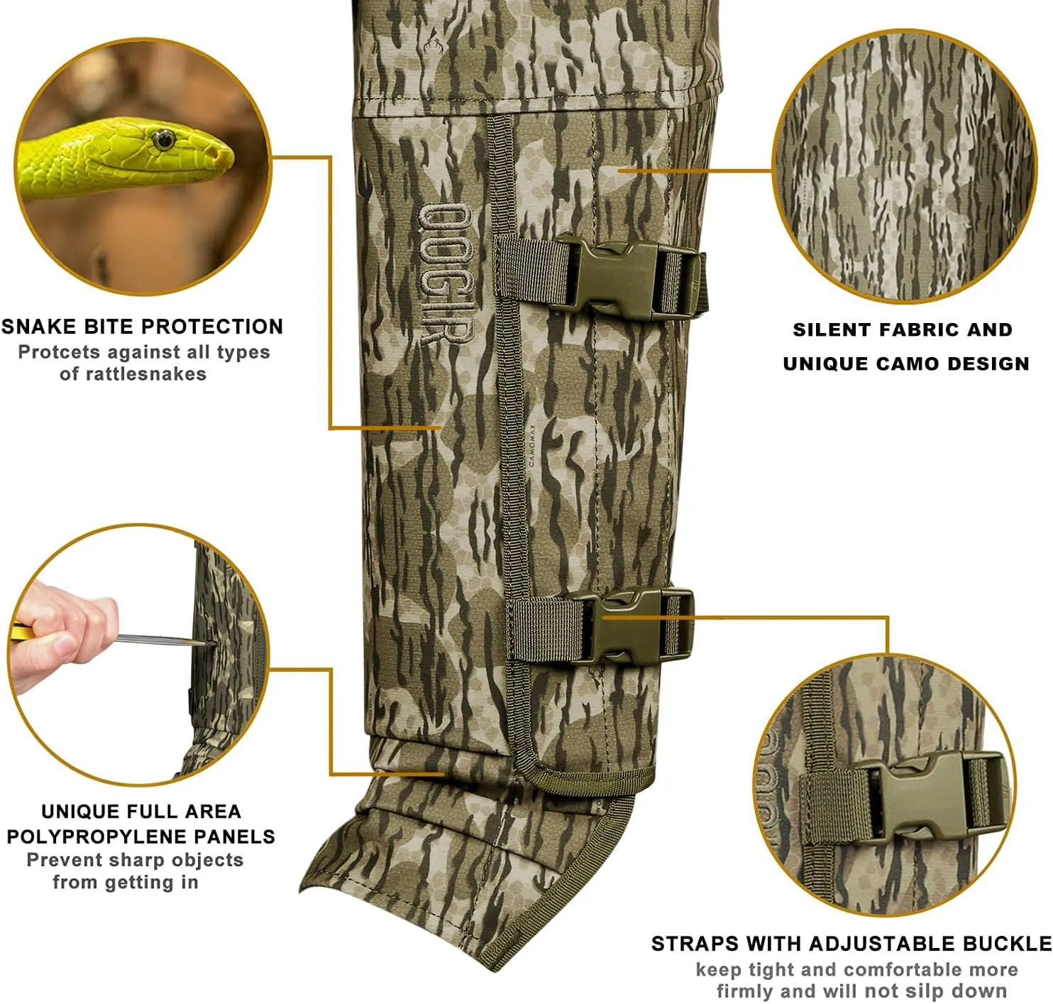 QOGIR Snake Guard Protection Chaps: Snake Bite Protection for Ankle to Thigh Snake Chaps, Waterproof Snake Gaiters